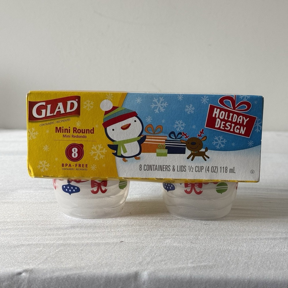 Glad Holiday Edition Mini-Round Food Storage Containers w/ Lids 4oz 8pk NEW